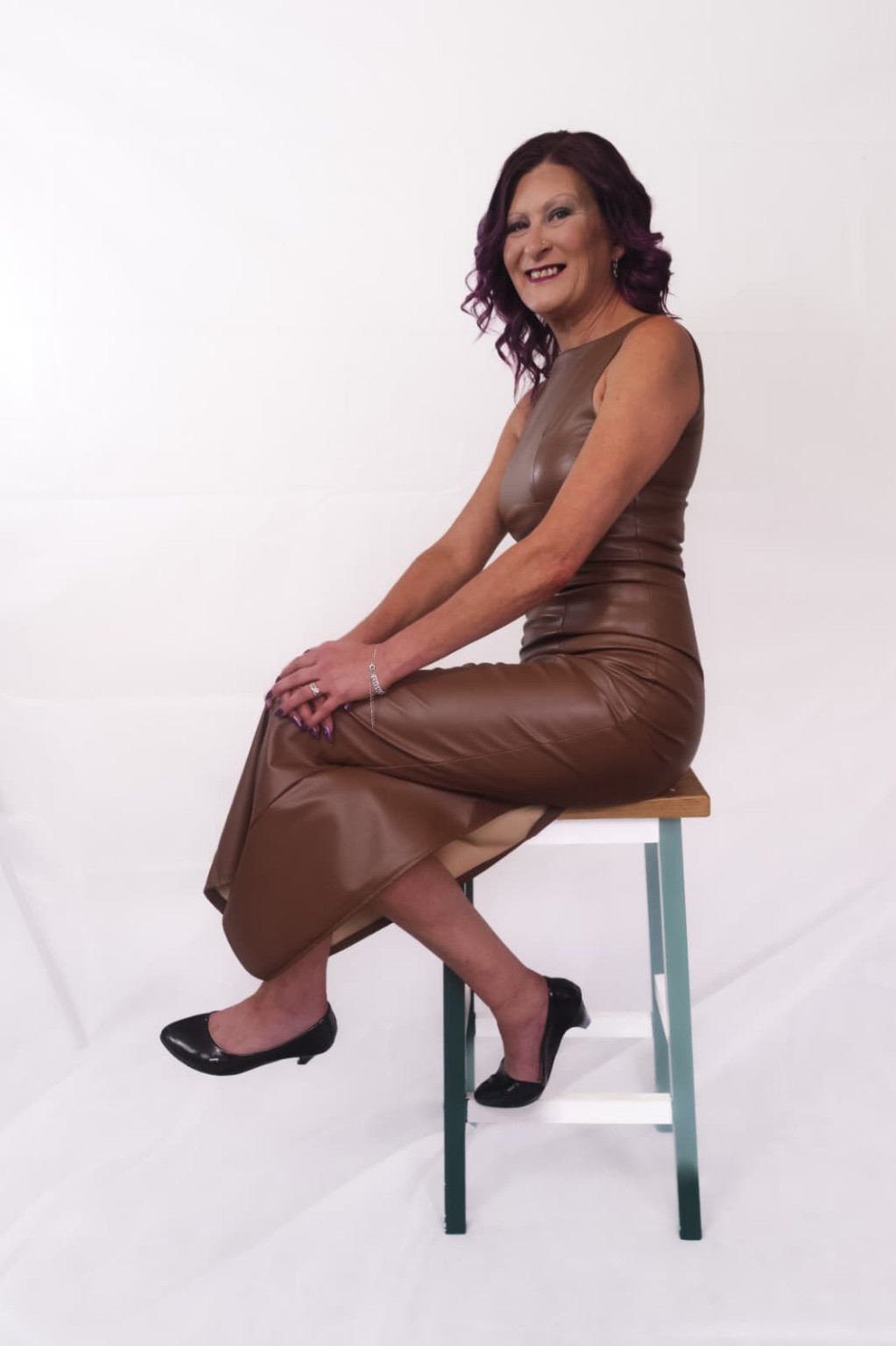 Julie modelling a brown dress